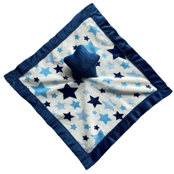 Jesse and Lulu Star Lovey Blue and White Plush Security Blanket Stuffed Baby Toy - Picture 2 of 5